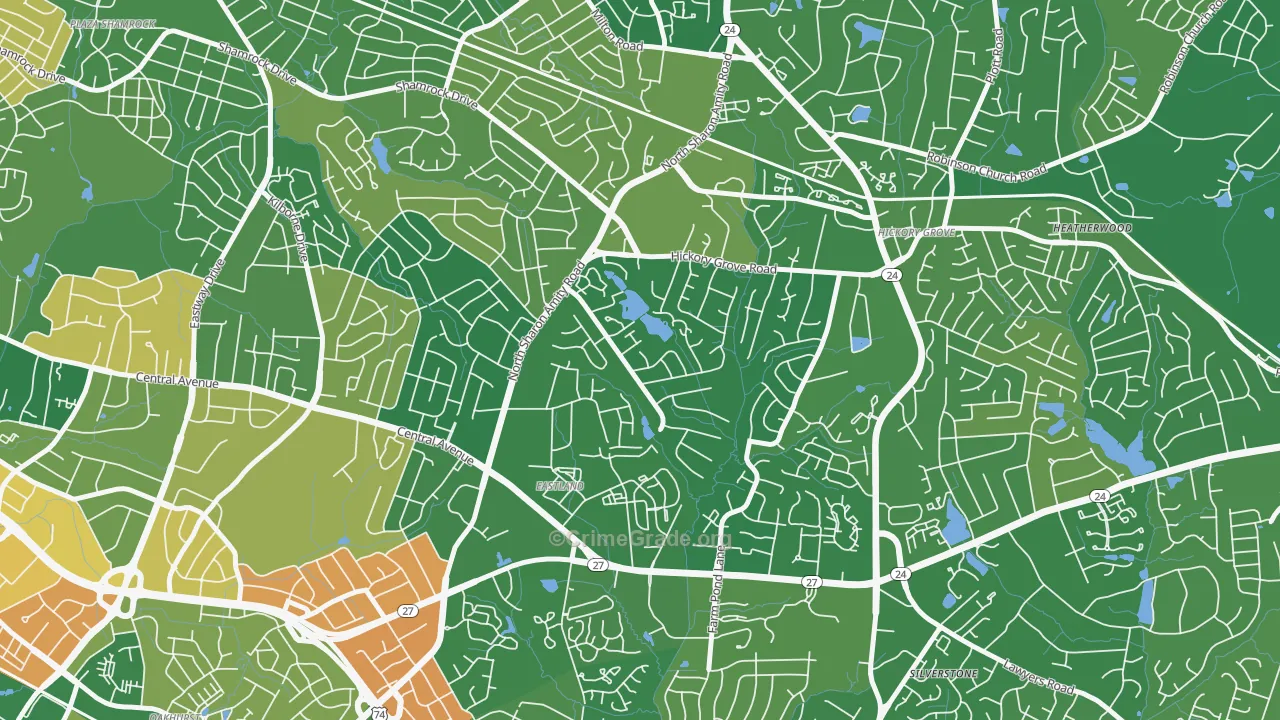Eastland-Wilora Lake, Charlotte, NC Map of Arson Rates