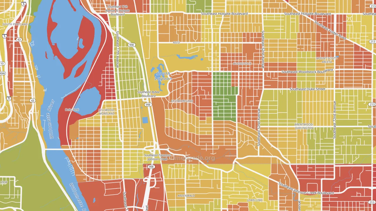 Eastmoreland, Portland, OR Map of Arson Rates
