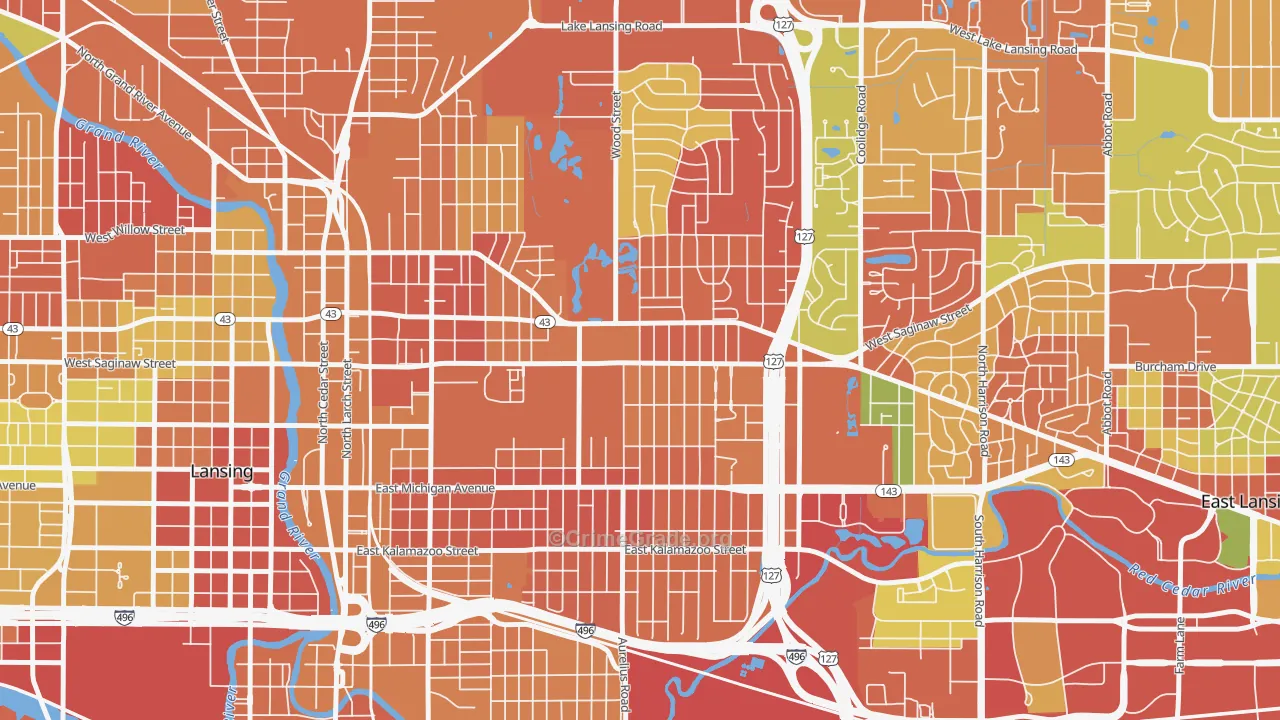 Eastside Lansing, Lansing, MI Map of Arson Rates