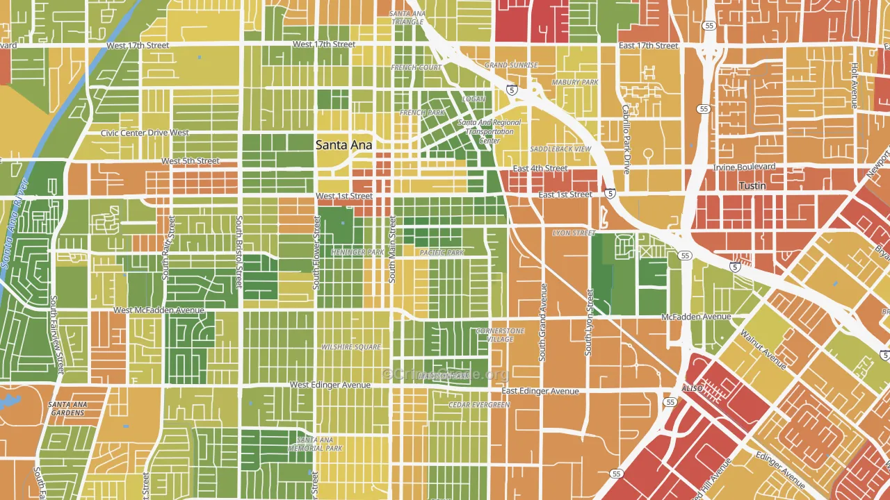 Eastside Santa Ana, Santa Ana, CA Map of Arson Rates