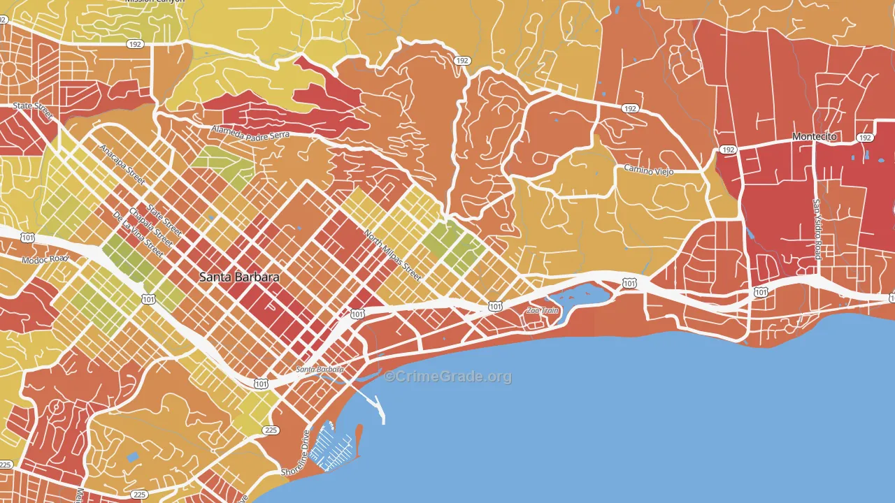 Eastside Santa Barbara, Santa Barbara, CA Map of Arson Rates