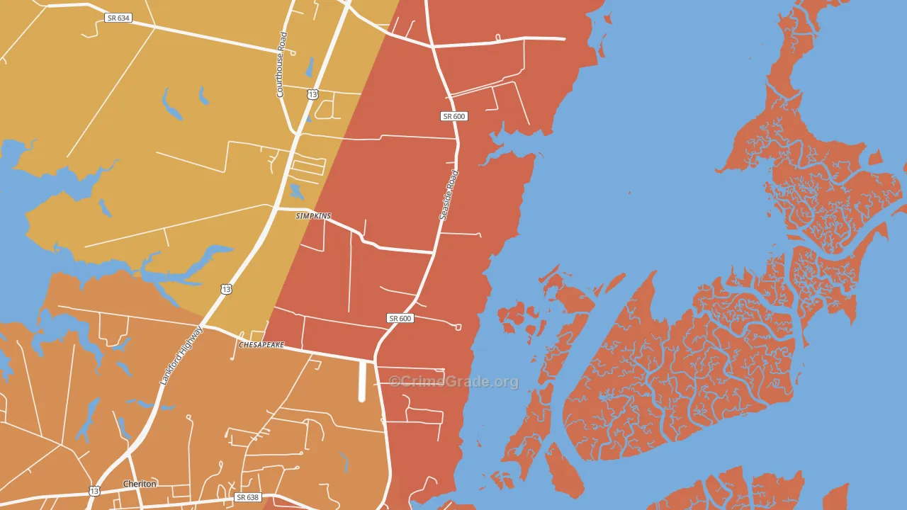 Eastville Station, VA Map of Arson Rates