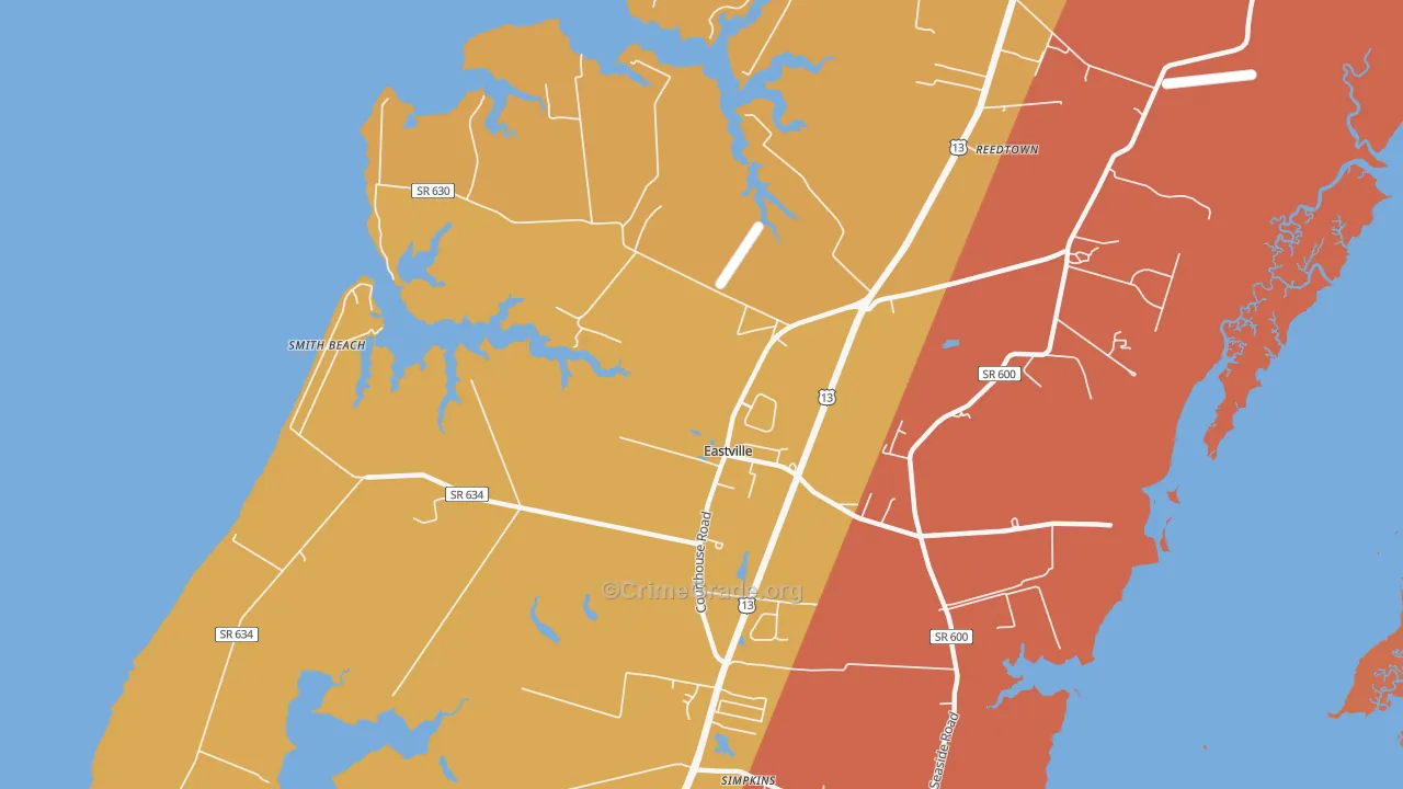 Eastville, VA Map of Arson Rates
