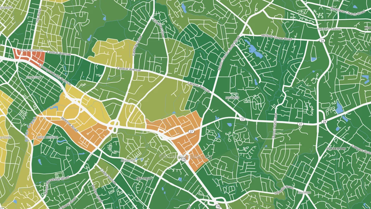 Eastway-Sheffield Park, Charlotte, NC Map of Arson Rates