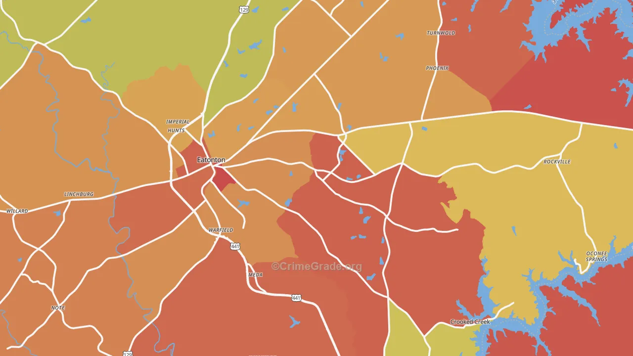 Eatonton, GA Map of Arson Rates