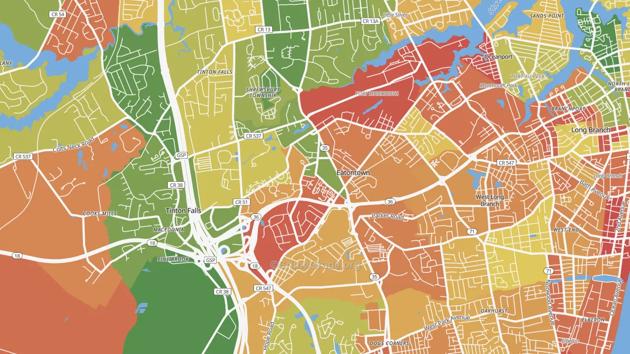 Eatontown, NJ Map of Arson Rates