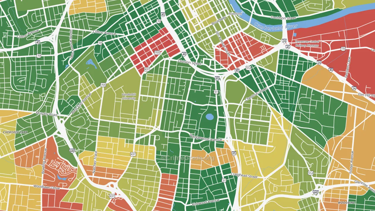 Edgehill, Nashville, TN Map of Arson Rates
