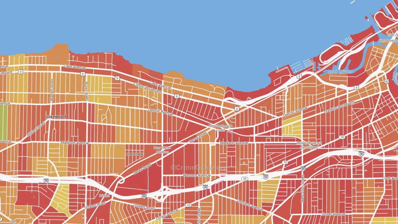 Edgewater, Cleveland, OH Map of Arson Rates