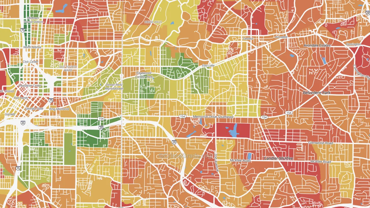 Edgewood-Kirkwood, Atlanta, GA Map of Arson Rates