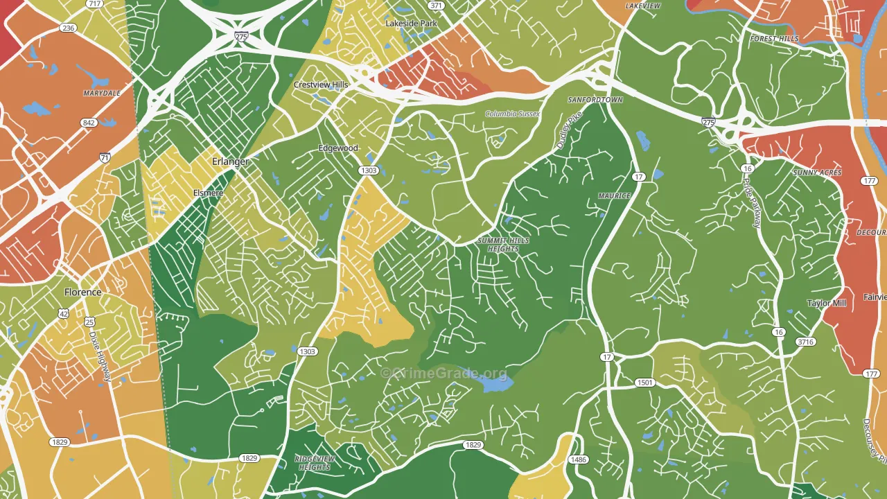 Edgewood, KY Map of Arson Rates