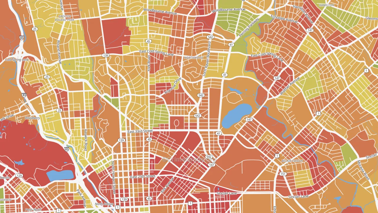 Ednor Gardens-Lakeside, Baltimore, MD Map of Arson Rates
