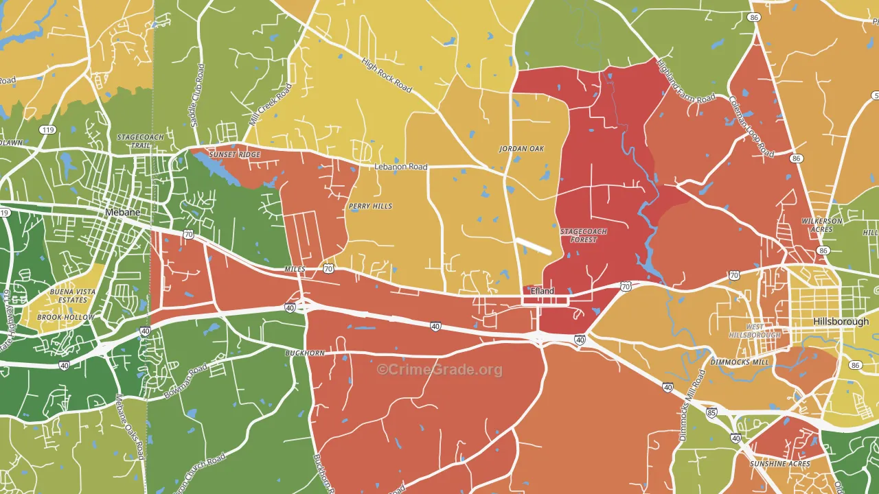 Efland, NC Map of Arson Rates