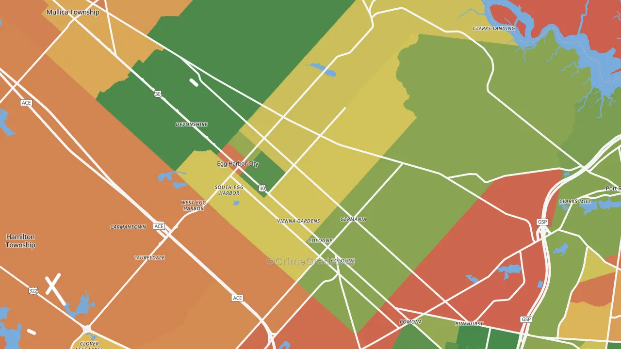 Egg Harbor City, NJ Map of Arson Rates