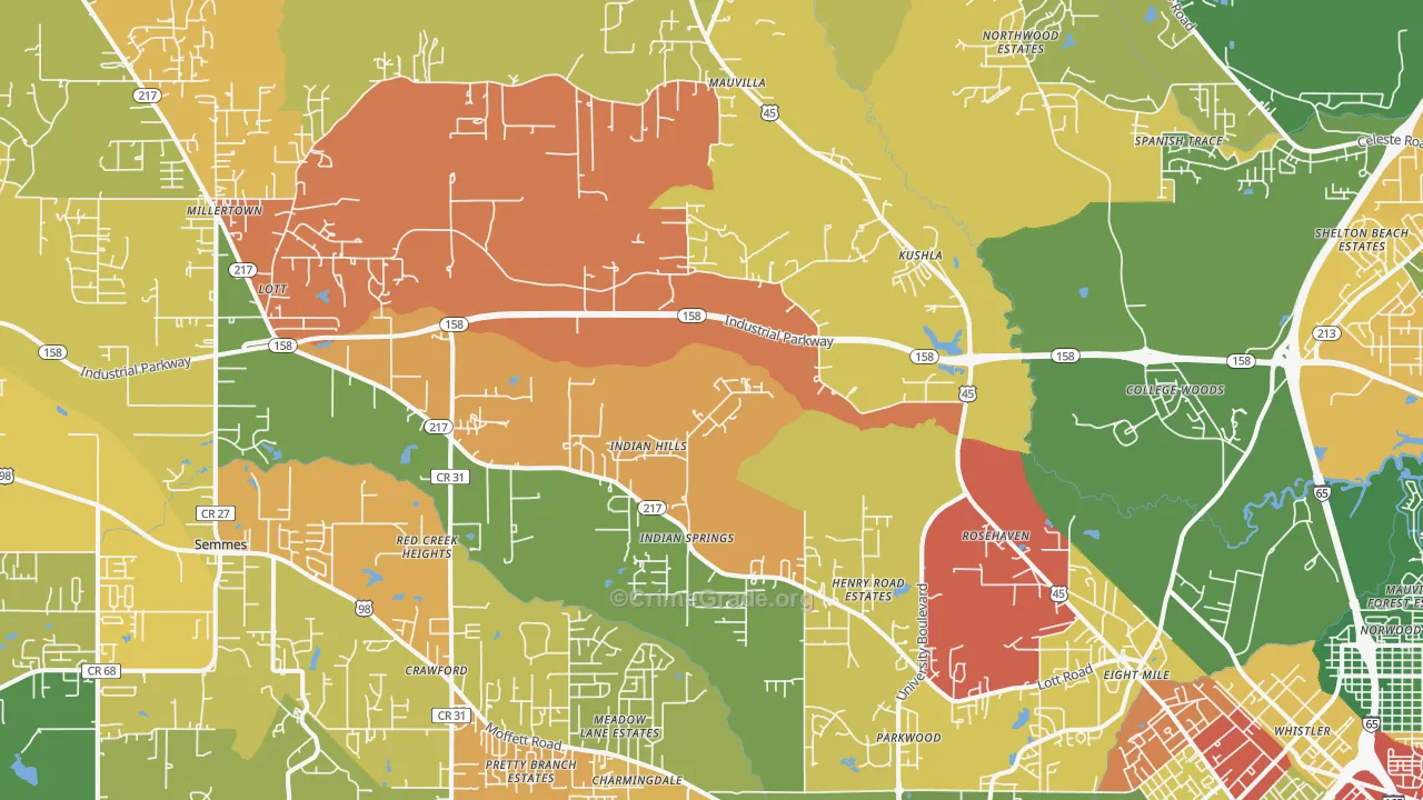 Eight Mile, AL Map of Arson Rates