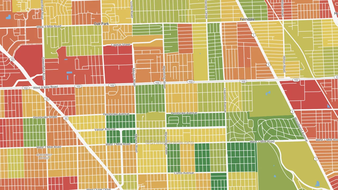 Eight Mile Wyoming, Detroit, MI Map of Arson Rates