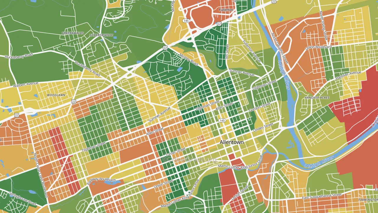 Eighth Ward, Allentown, PA Map of Arson Rates