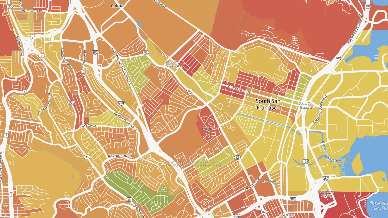 El Camino, South San Francisco, CA Map of Arson Rates