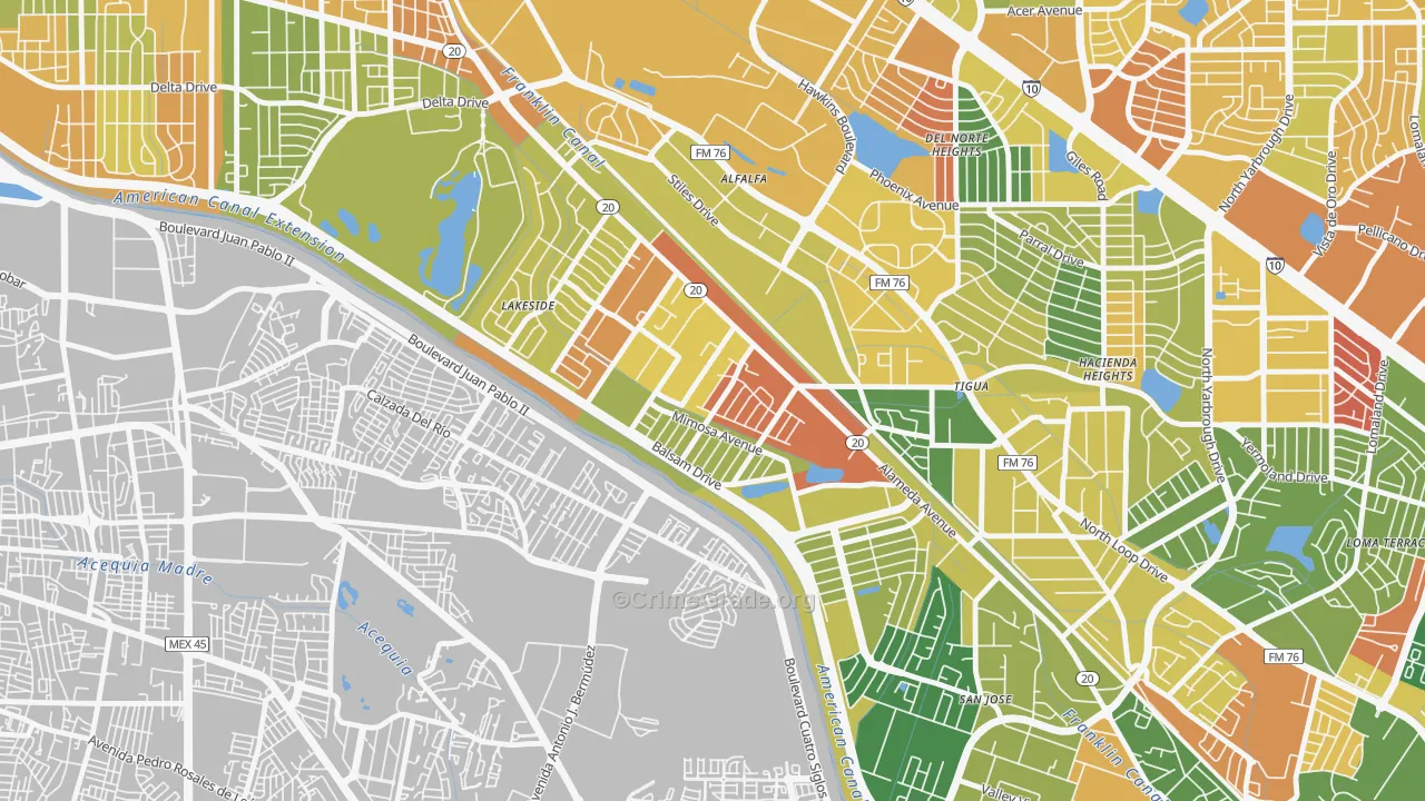El Paso Lower Valley, El Paso, TX Map of Arson Rates