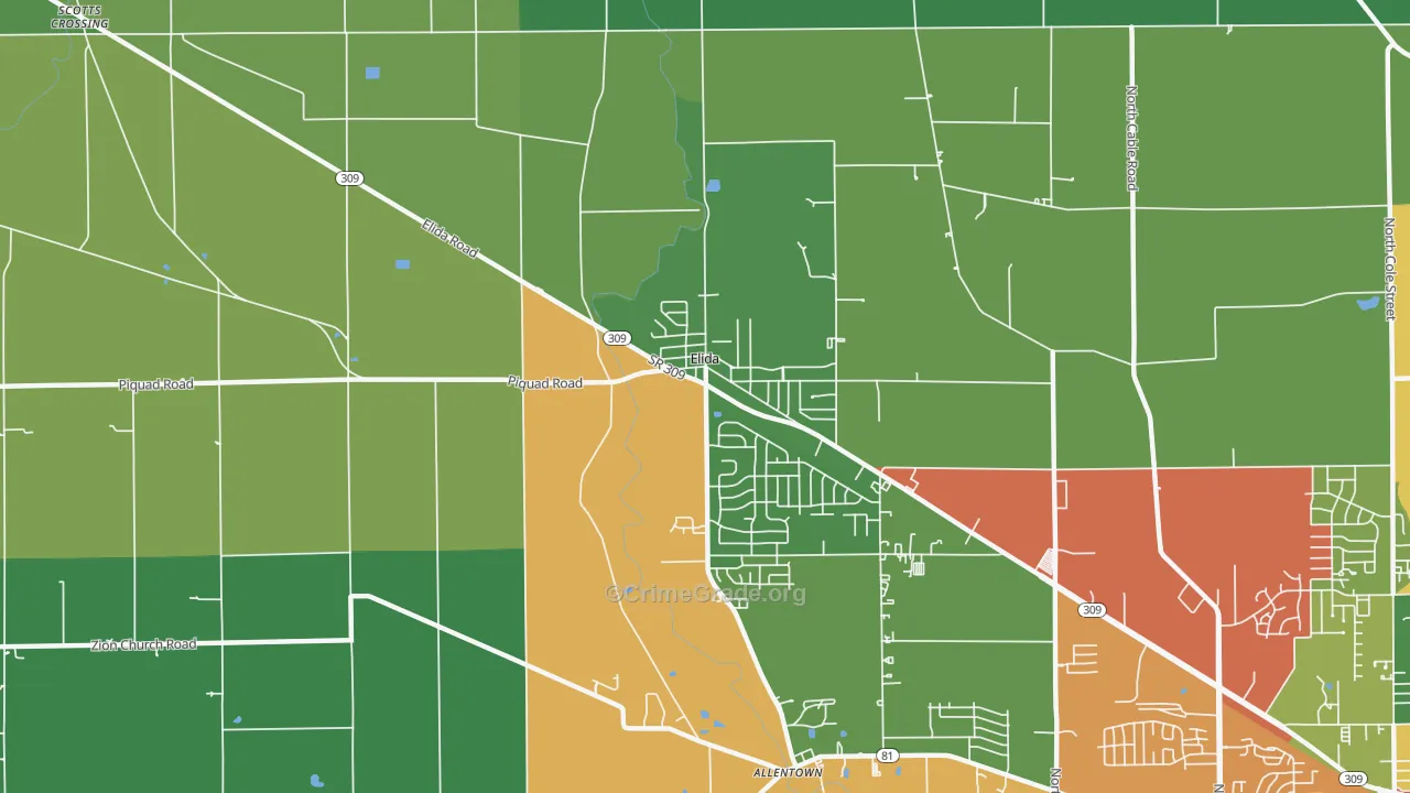 Elida, OH Map of Arson Rates