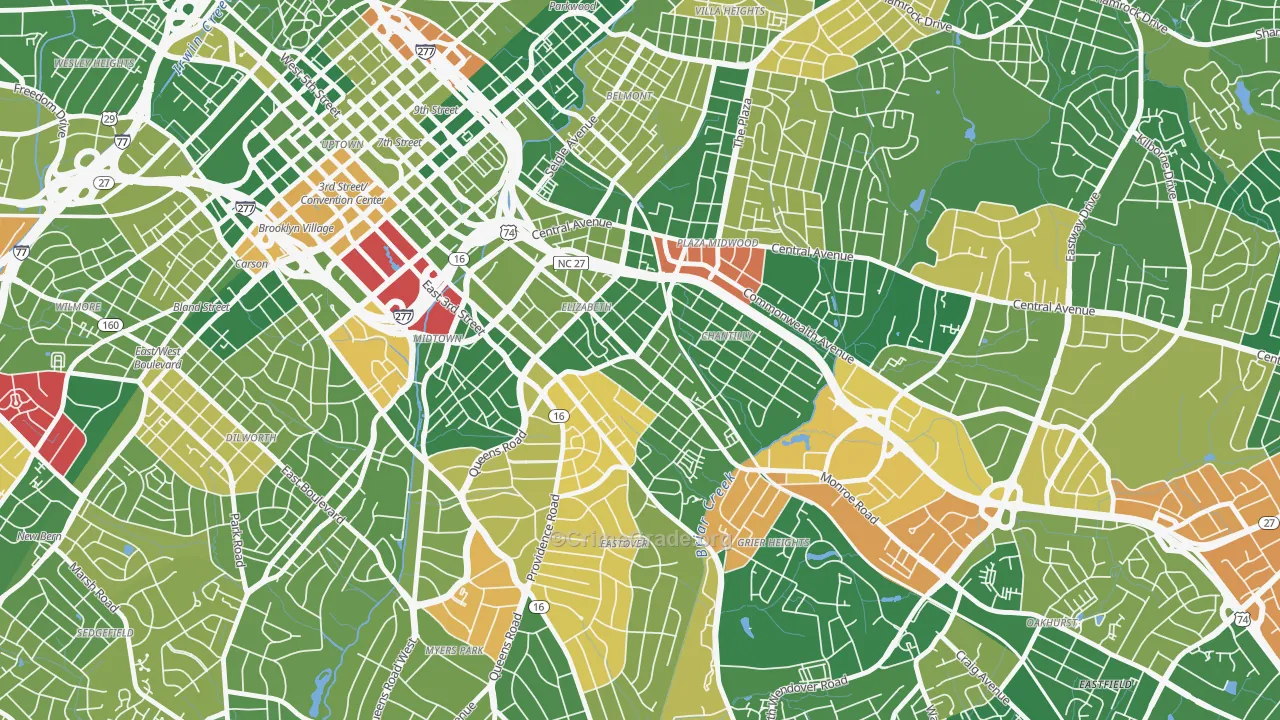 Elizabeth, Charlotte, NC Map of Arson Rates