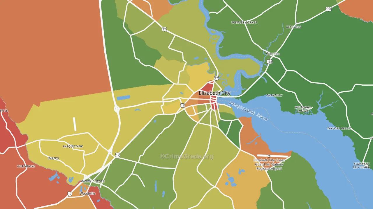 Elizabeth City, NC Map of Arson Rates