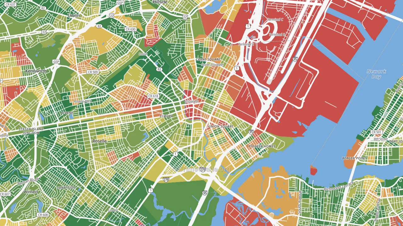 Elizabeth, NJ Map of Arson Rates