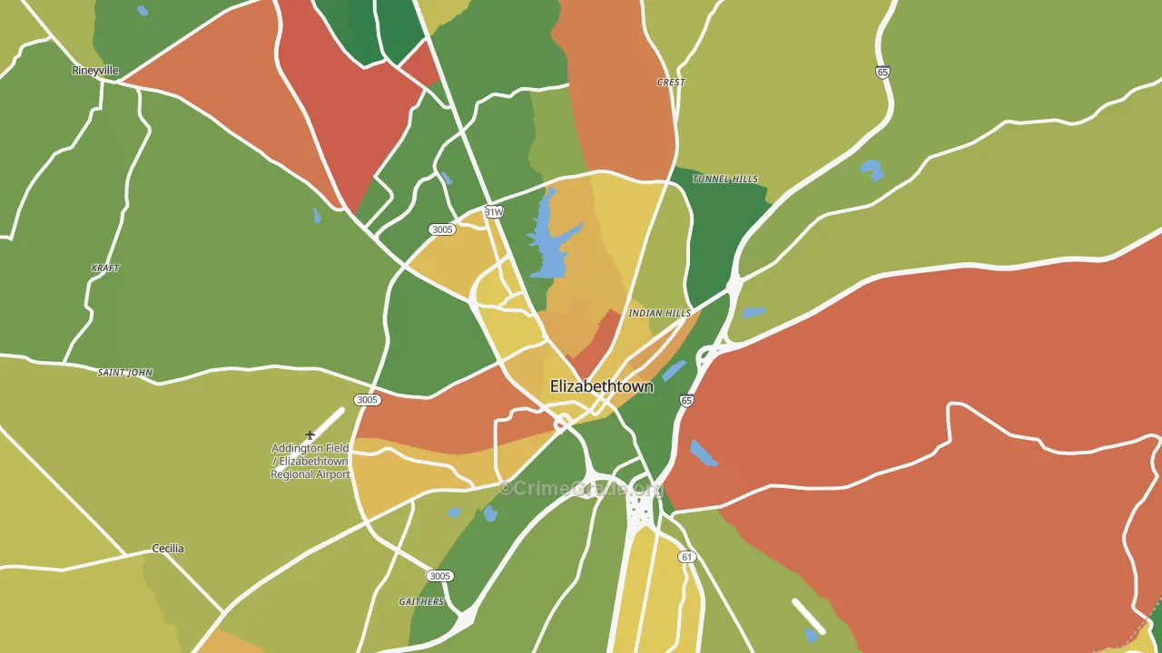 Elizabethtown, KY Map of Arson Rates