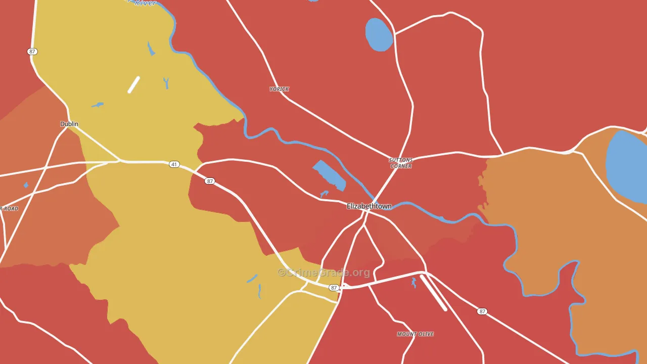 Elizabethtown, NC Map of Arson Rates