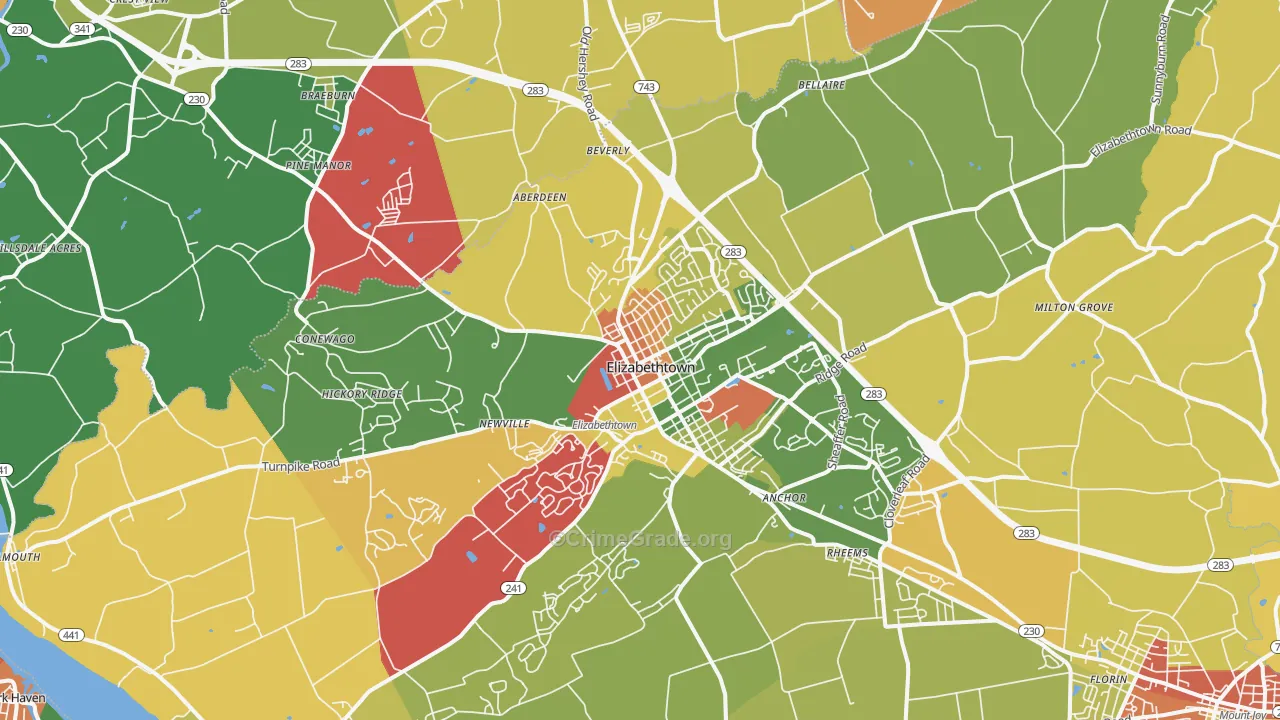 Elizabethtown, PA Map of Arson Rates