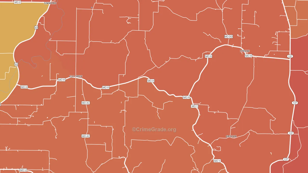 Elk Creek, MO Map of Arson Rates