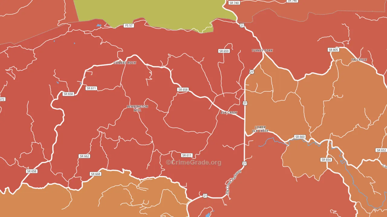 Elk Creek, VA Map of Arson Rates