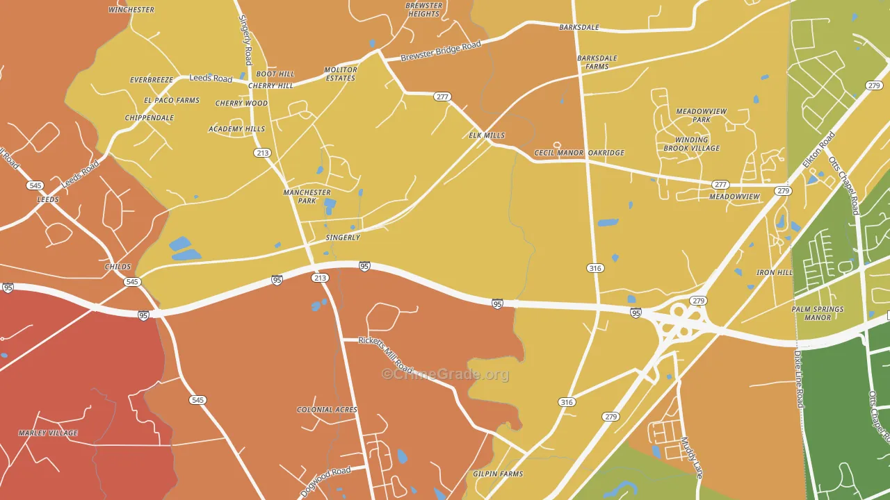 Elk Mills, MD Map of Arson Rates