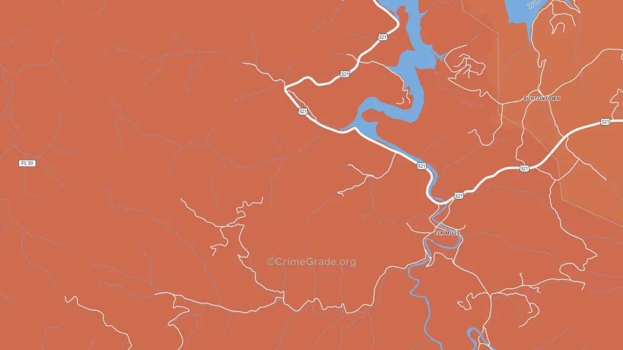Elk Mills, TN Map of Arson Rates