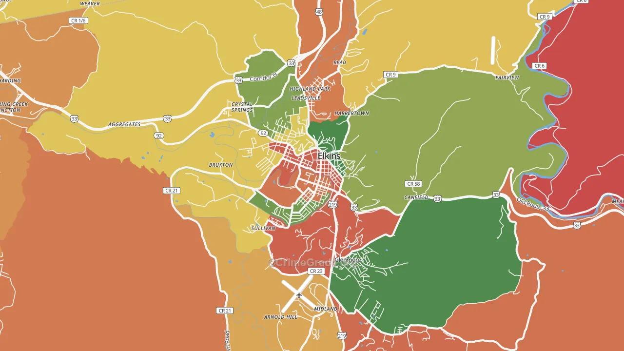 Elkins, WV Map of Arson Rates