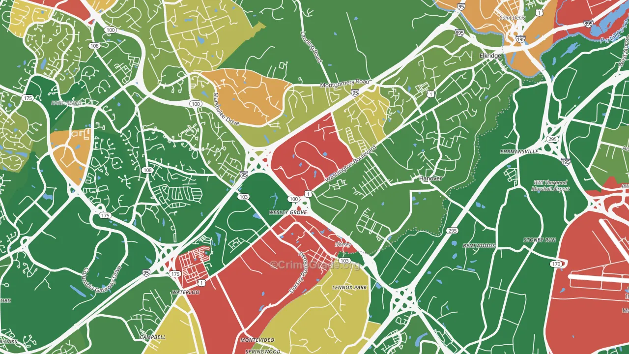 Elkridge, MD Map of Arson Rates