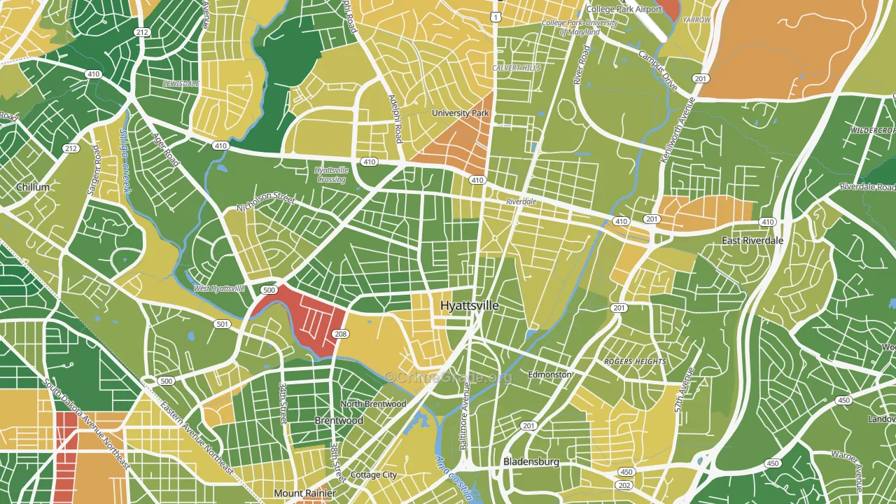 Ellaville, Hyattsville, MD Map of Arson Rates