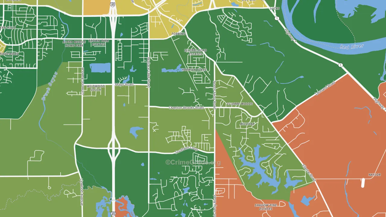 Ellerbee Woods, Shreveport, LA Map of Arson Rates