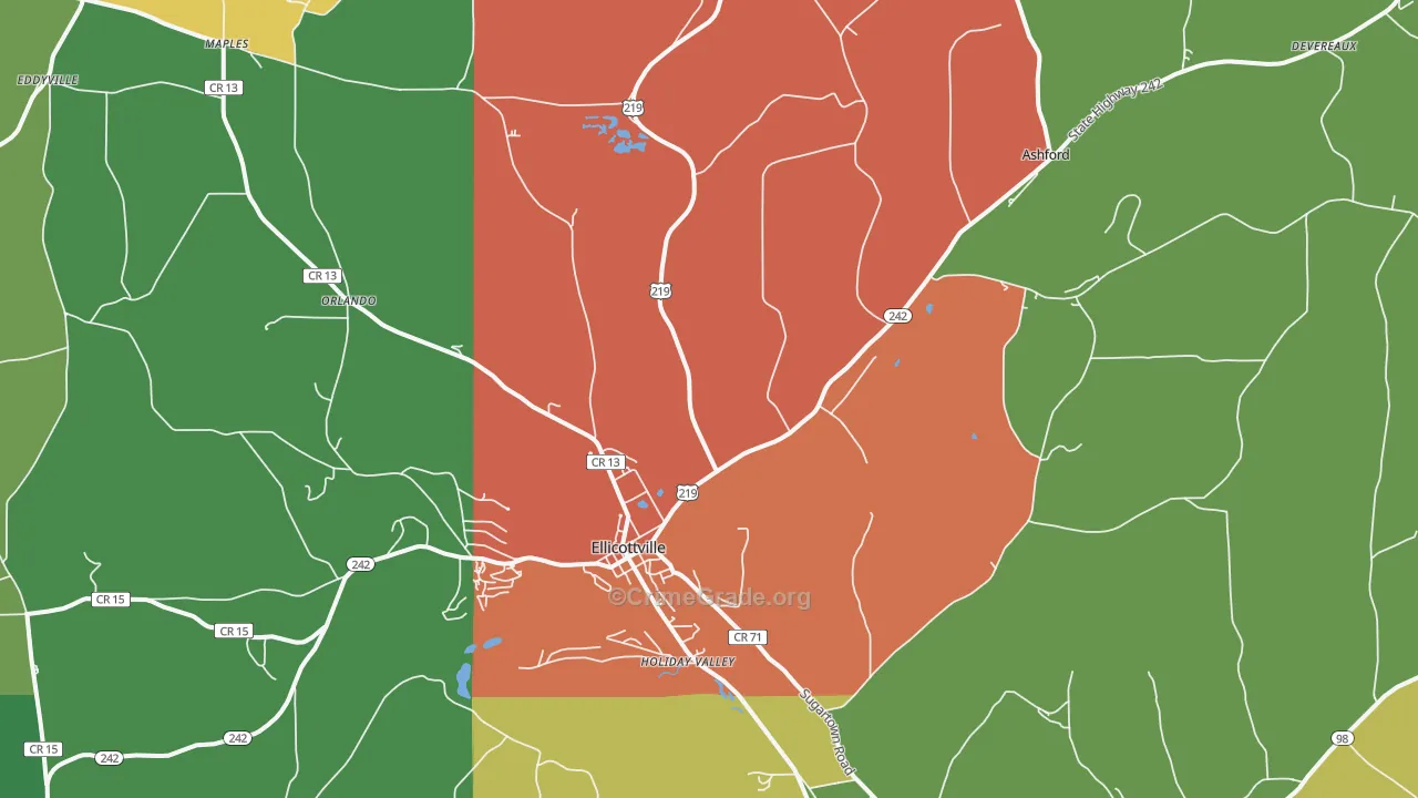 Ellicottville, NY Map of Arson Rates