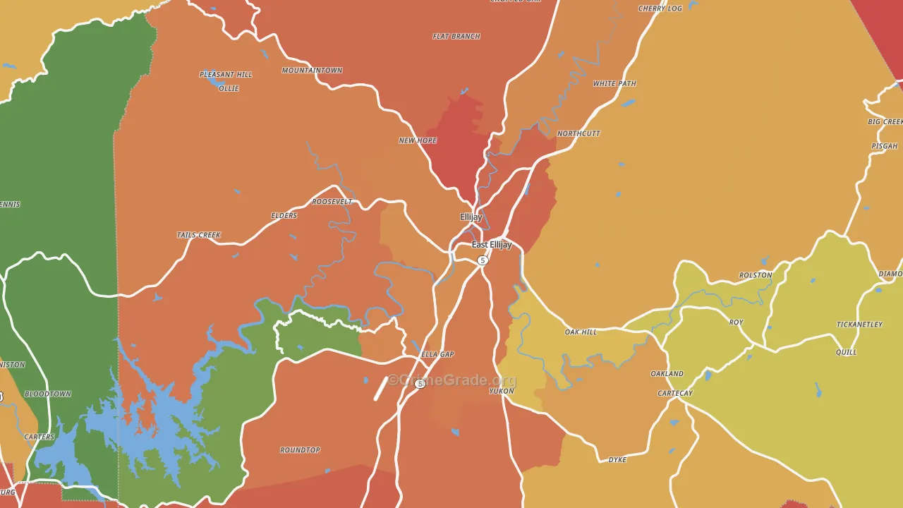 Ellijay, GA Map of Arson Rates