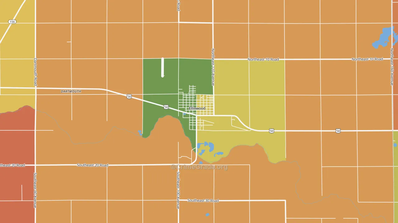 Ellinwood, KS Map of Arson Rates