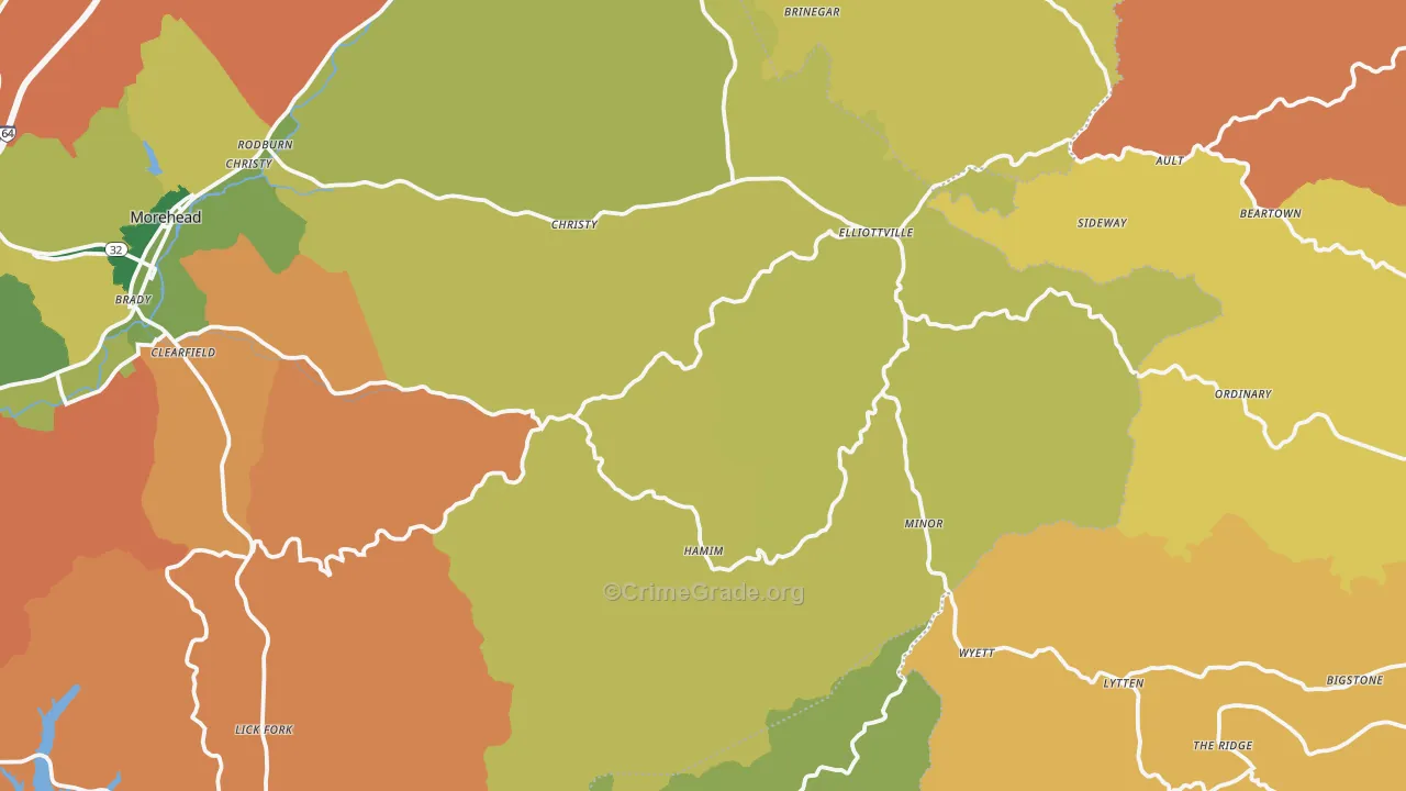 Elliottville, KY Map of Arson Rates