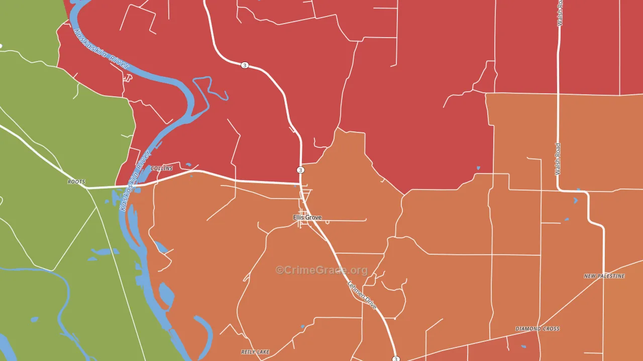 Ellis Grove, IL Map of Arson Rates