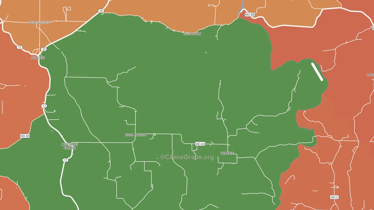 Ellis Prairie, MO Map of Arson Rates