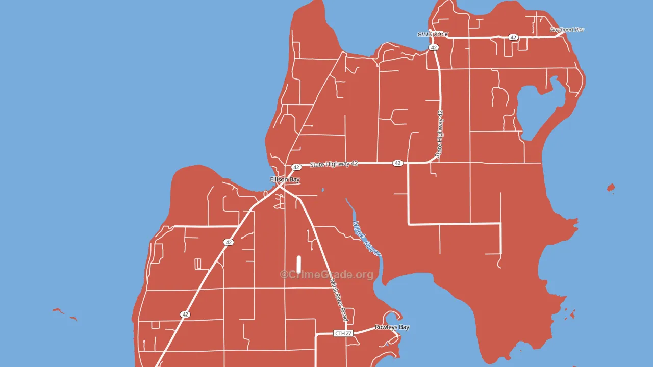 Ellison Bay, WI Map of Arson Rates