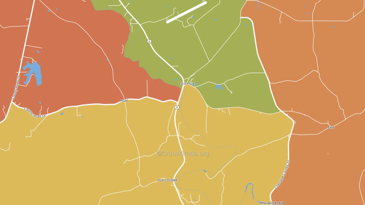 Ellisville, AL Map of Arson Rates