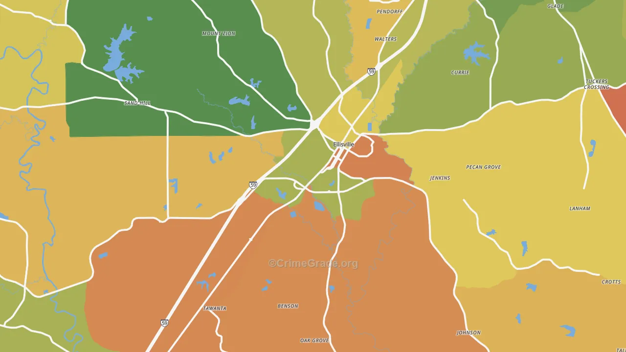 Ellisville, MS Map of Arson Rates