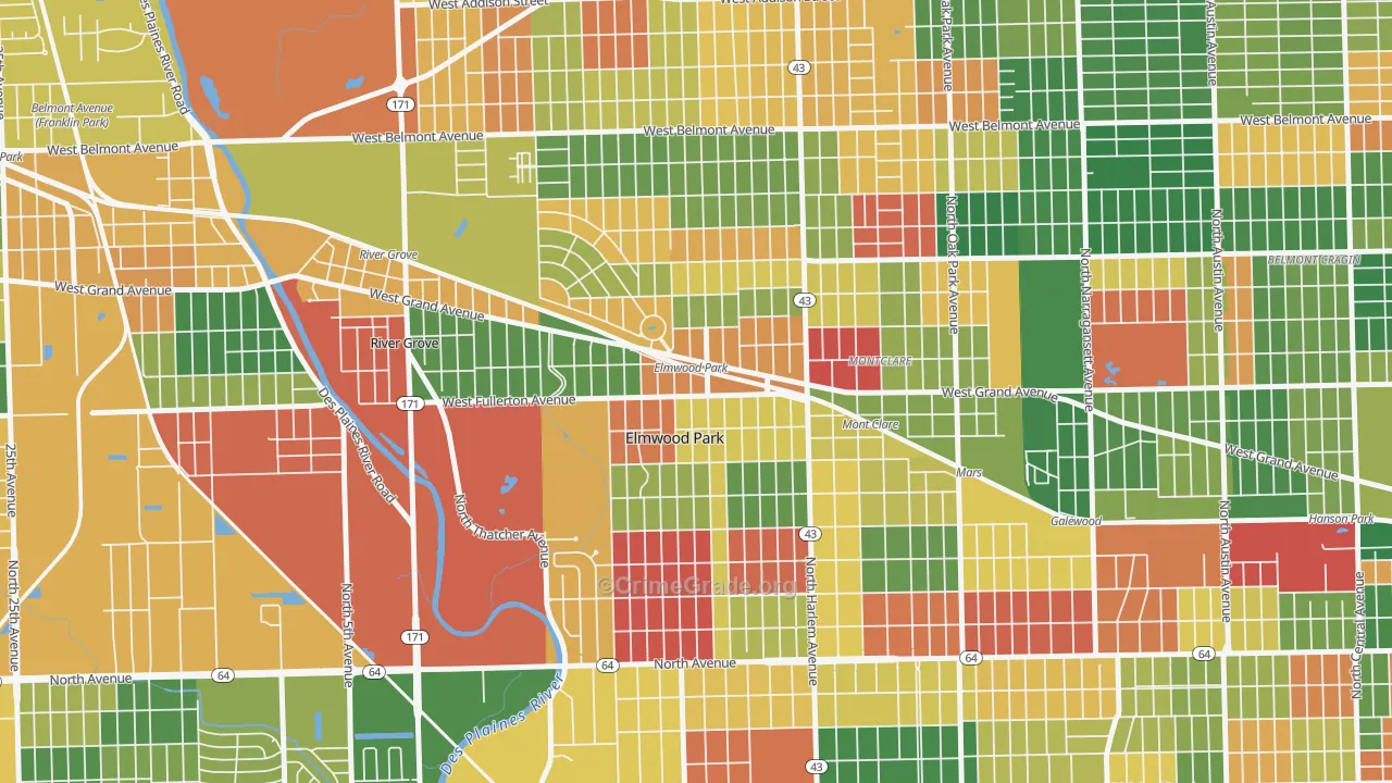 Ellsworth, Elmwood Park, IL Map of Arson Rates