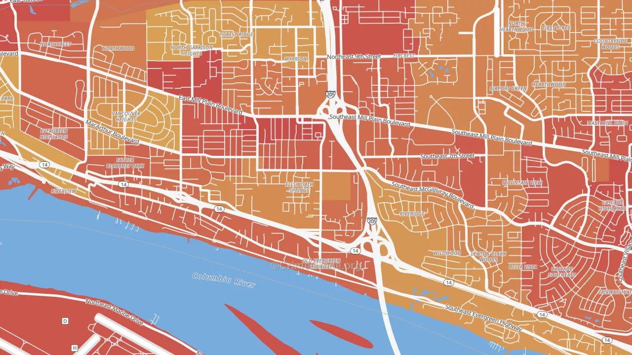 Ellsworth Springs, Vancouver, WA Map of Arson Rates