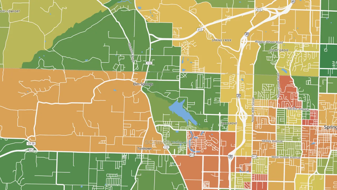 Elm Springs, AR Map of Arson Rates