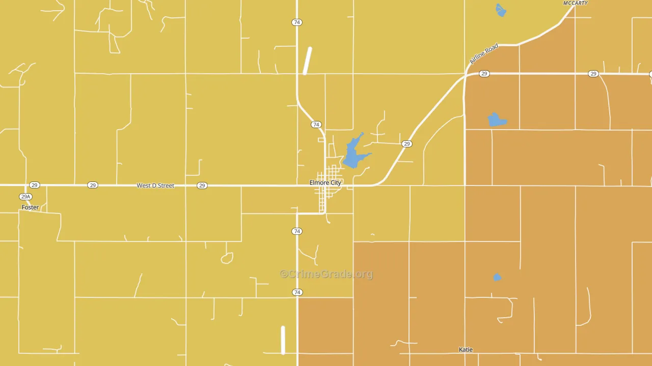 Elmore City, OK Map of Arson Rates